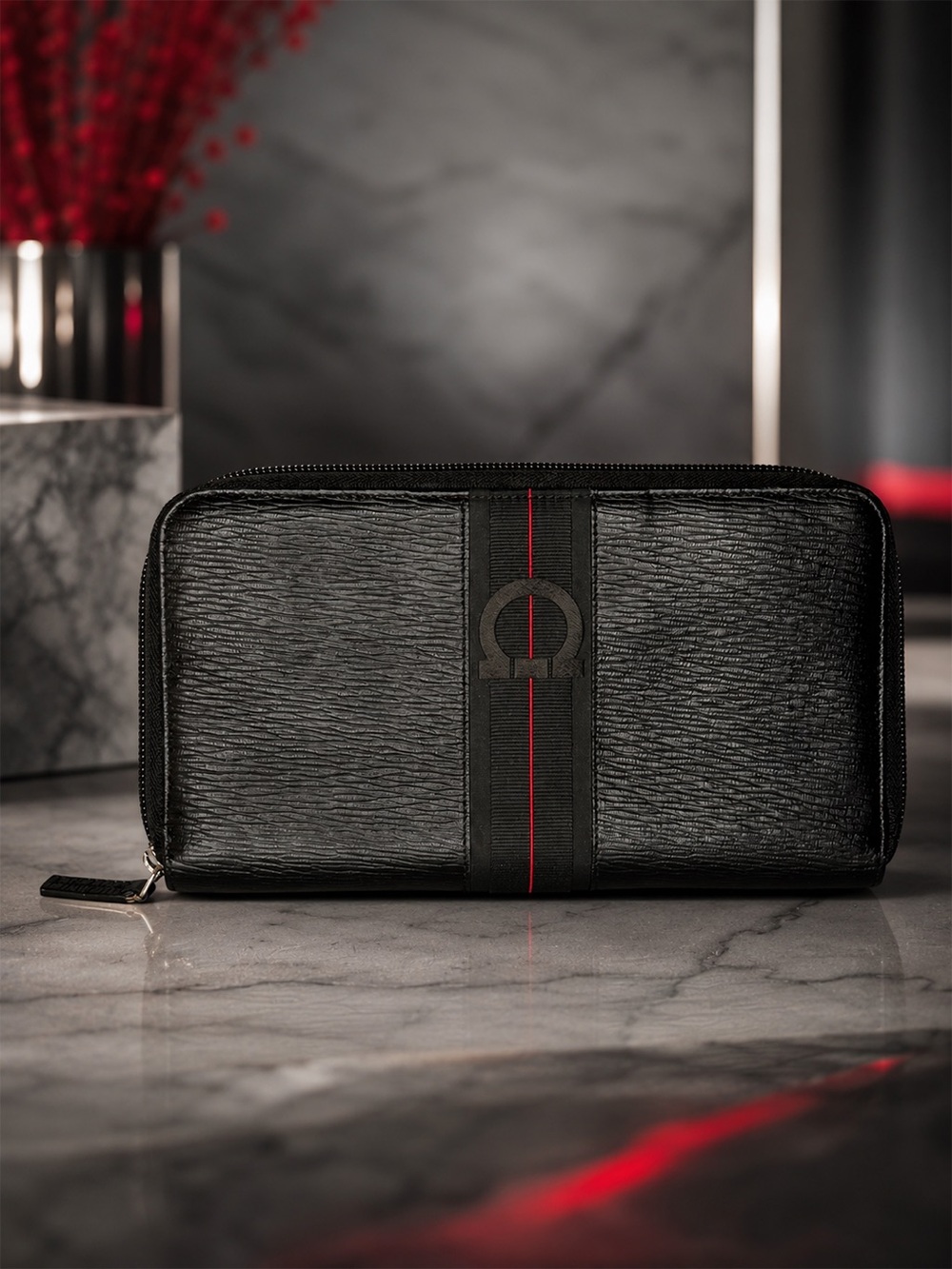 Salvatore Ferragamo Travel Organizer | Black Leather Zip | Passport Holder | New